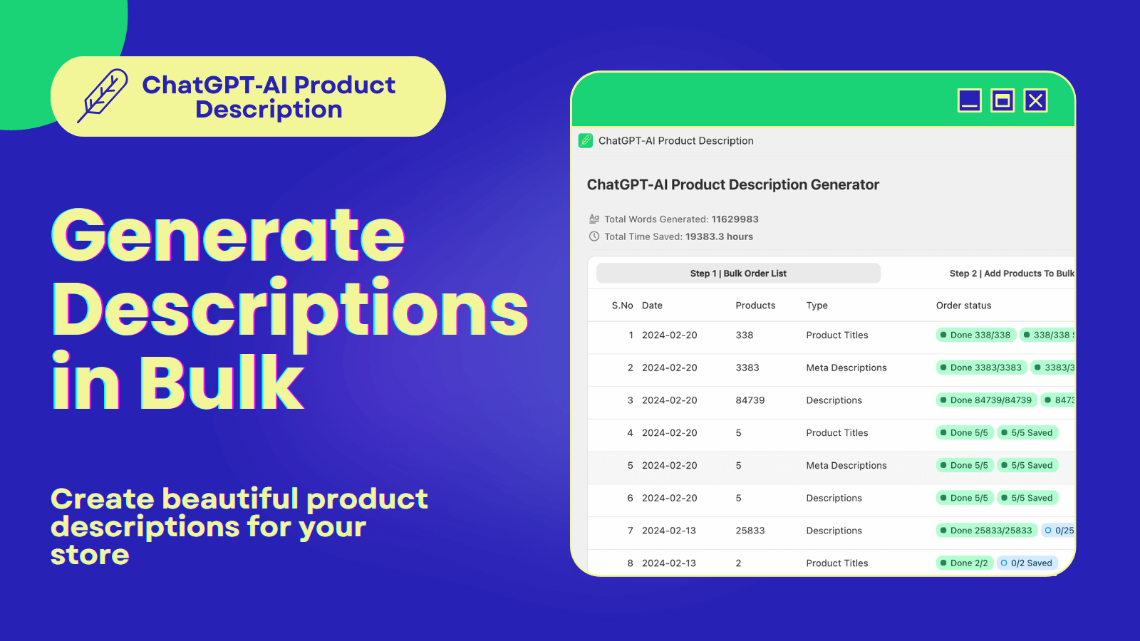 ChatGPT AI Product Description Screenshot