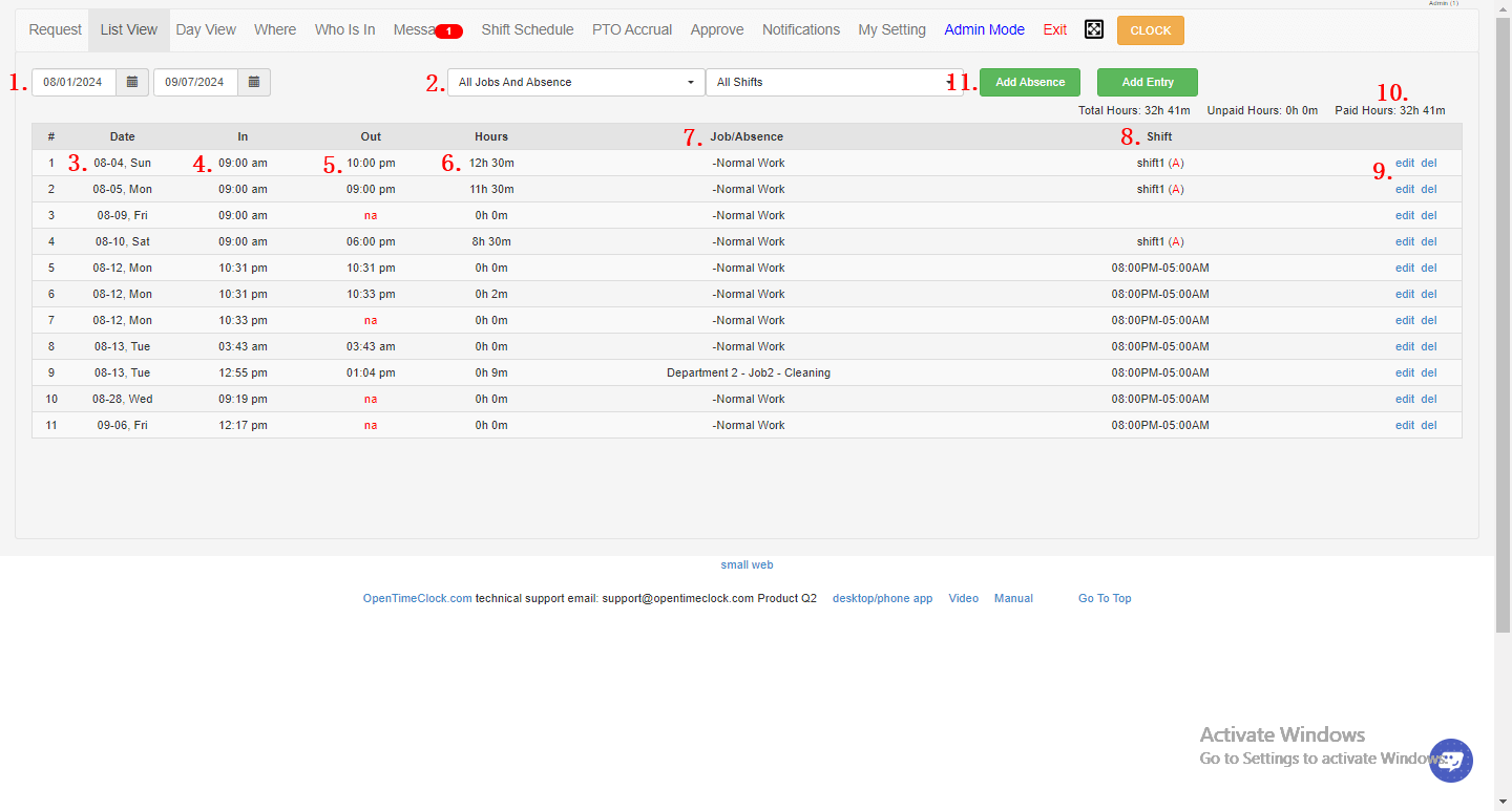 Open Time Clock Screenshot