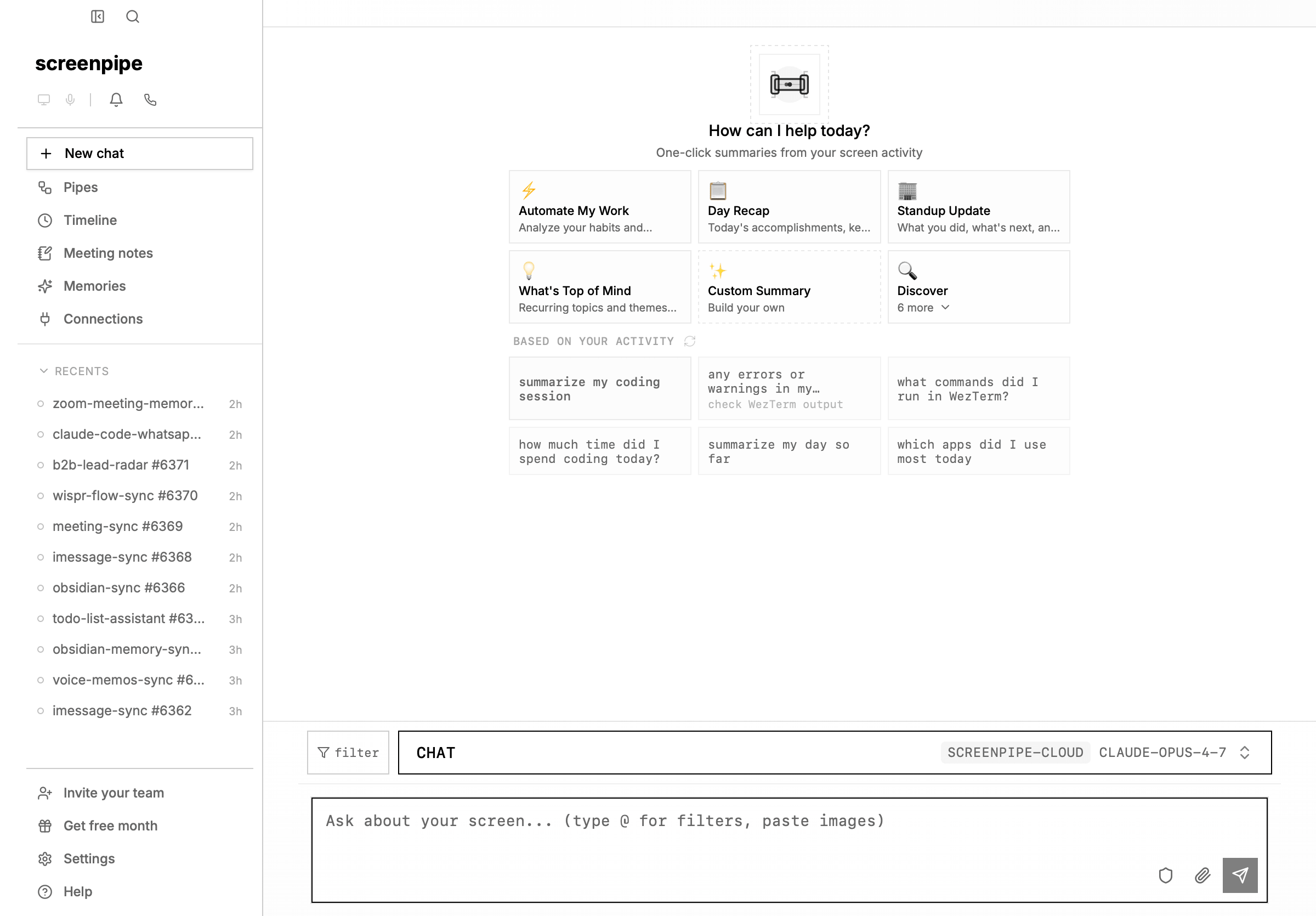 Screenpipe Screenshot