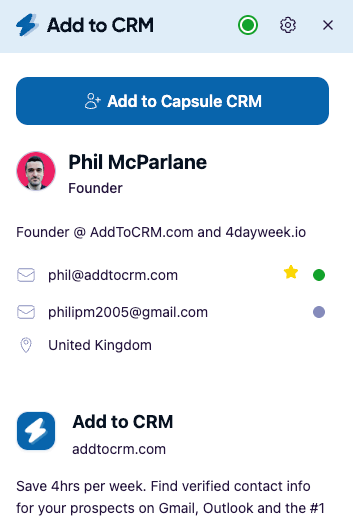 AddToCRM Screenshot