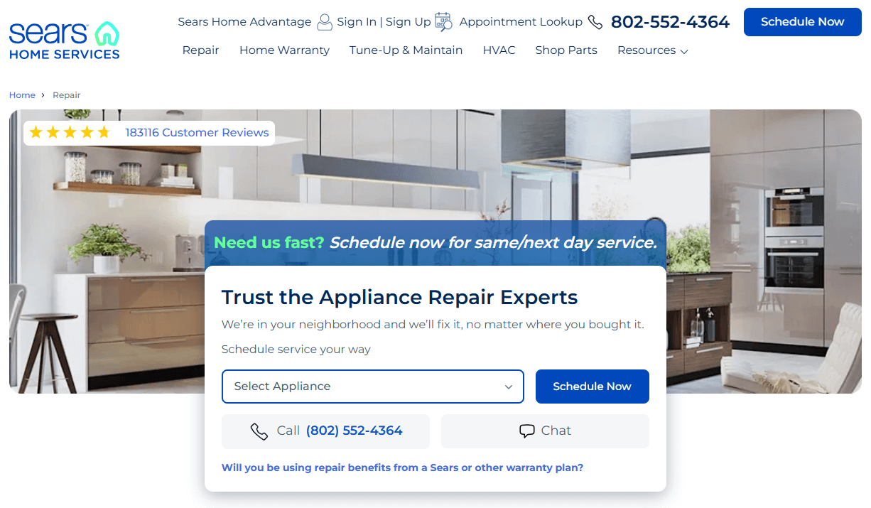 Sears Home Services Screenshot