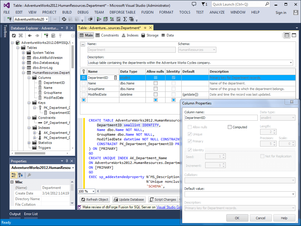 Department names. DBFORGE. For SQL. DBFORGE Studio for SQL Server connection. DBFORGE Fusion pour SQL Server coupon.