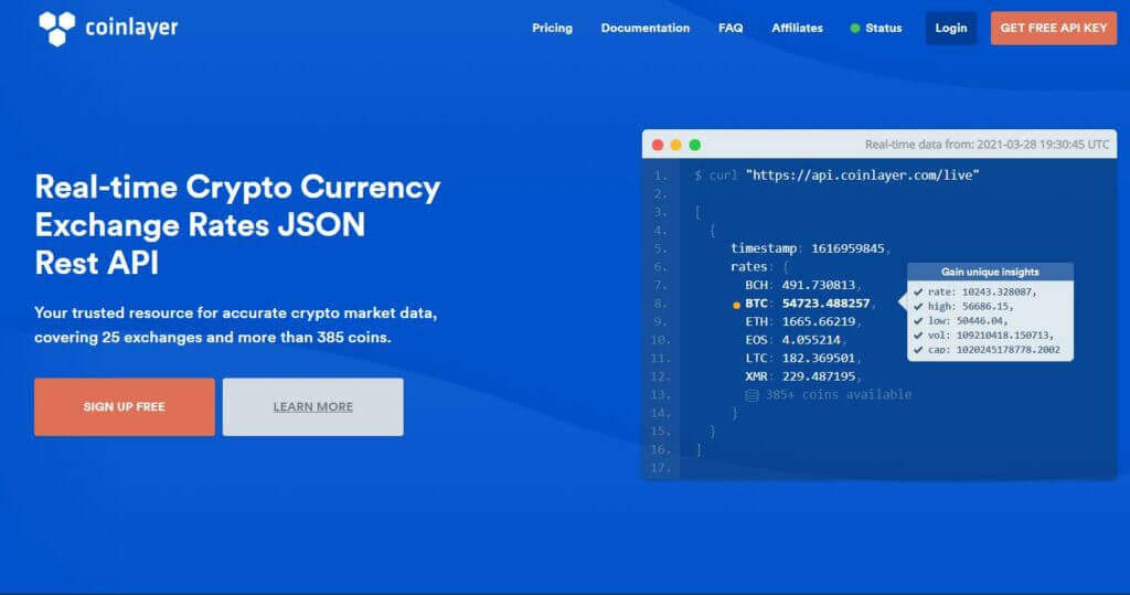 Coinlayer API Screenshot