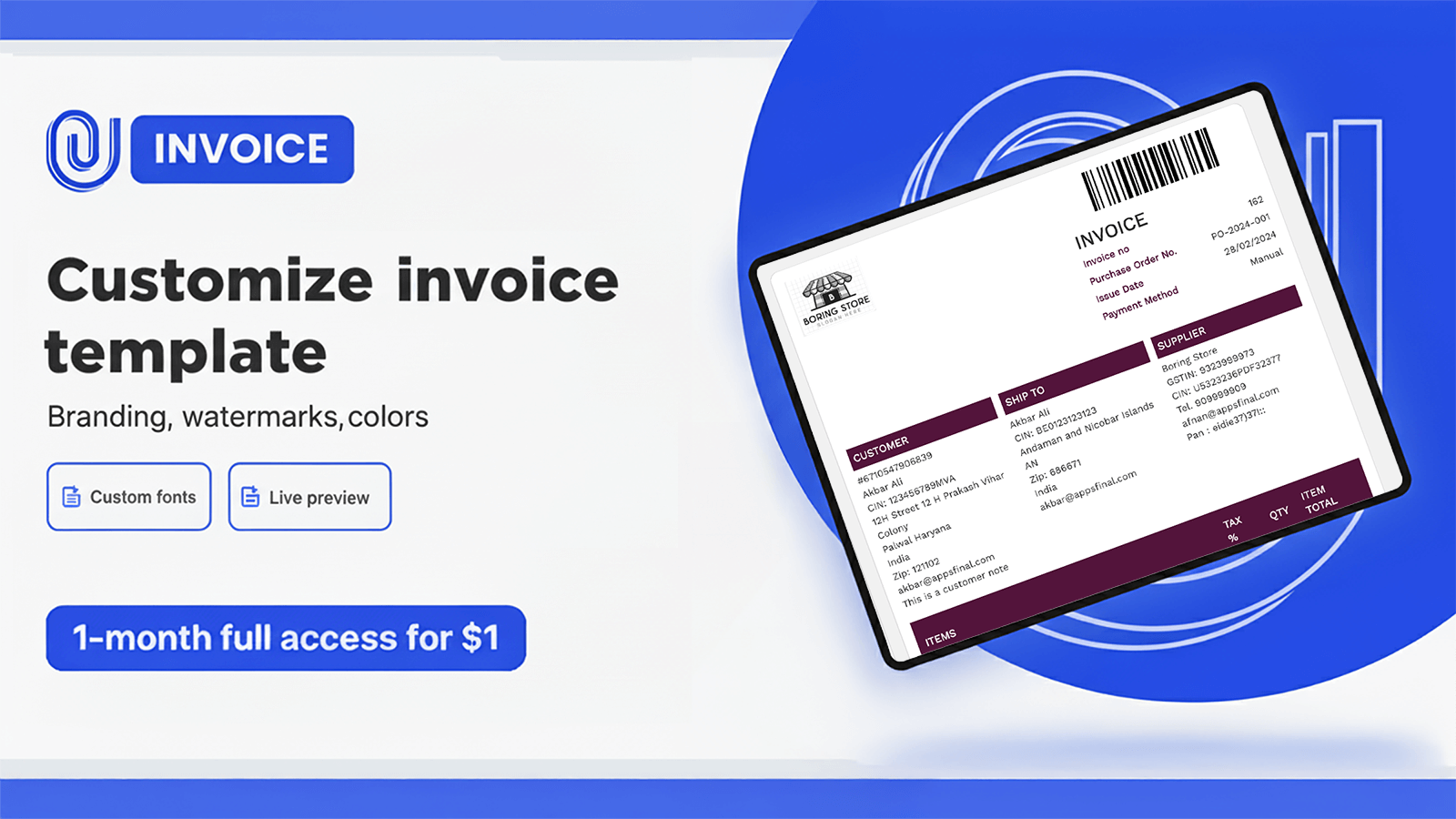 F PDF Invoice Generator Screenshot