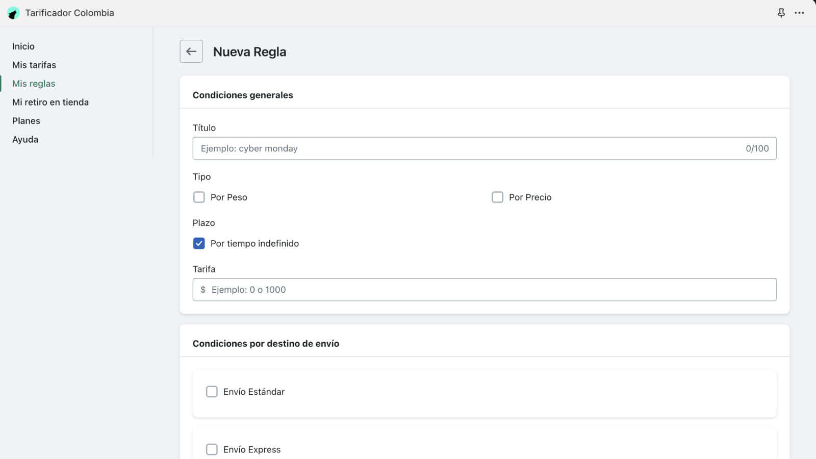 Tarificador Colombia Screenshot