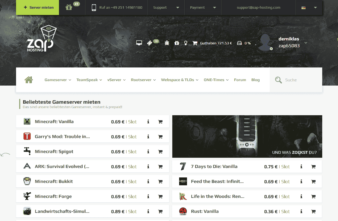 Zap Hosting Screenshot