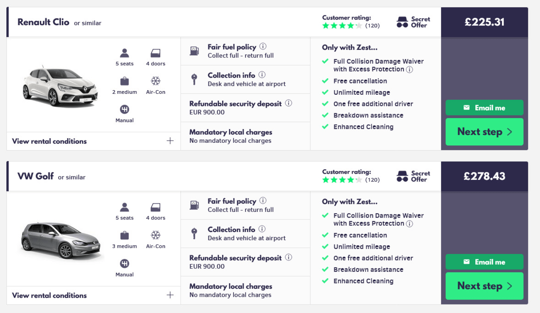 Zest Car Rental Screenshot