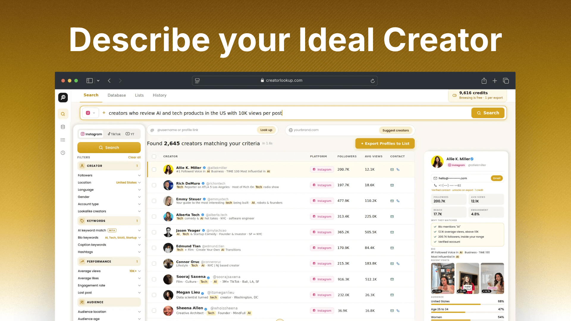 Creator Lookup Screenshot