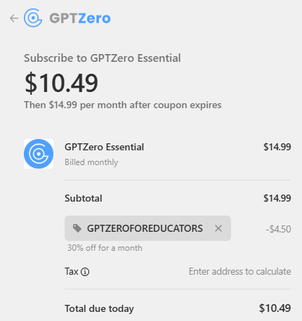 GPTZero coupon