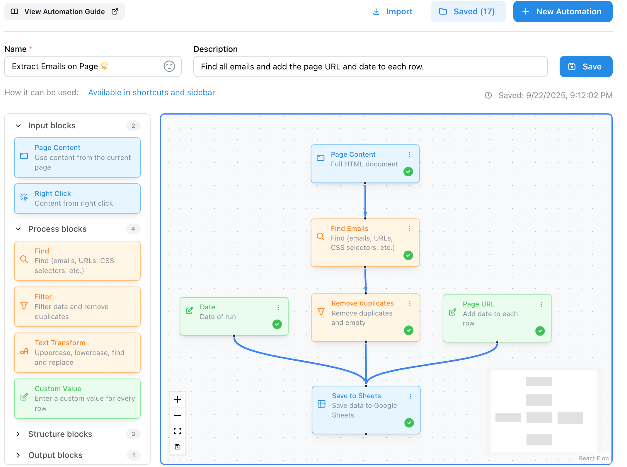 Add to Sheets Screenshot